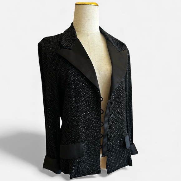 Alex Evenings Vintage 80s 90s Tuxedo Jacket Textured Sparkling Black Size Small - Picture 3 of 11